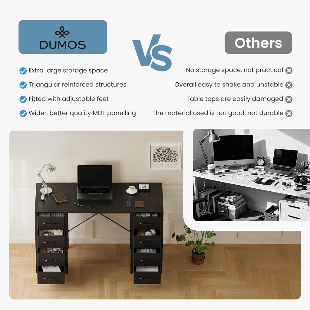 47 Inch Computer Desk with 8 Fabric Drawers, Office Gaming Desk with Storage