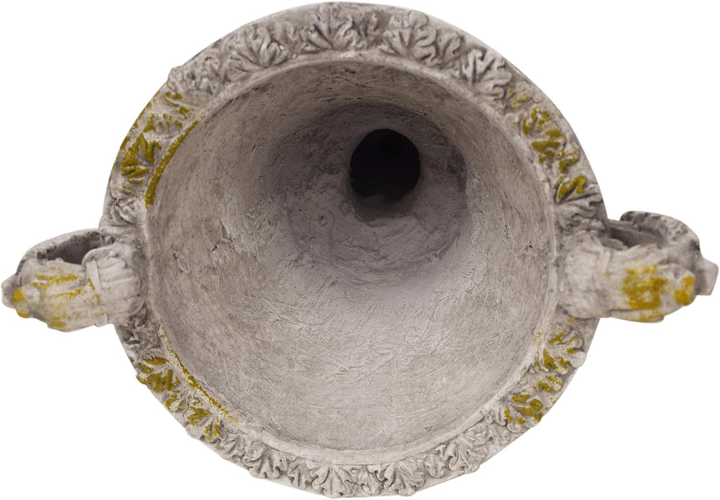 Jorine Patio Planter, Light Concrete Planter, Mid-Centry Gadern Urn, Floral Relif Design Plant Pot, Large Garden Pot