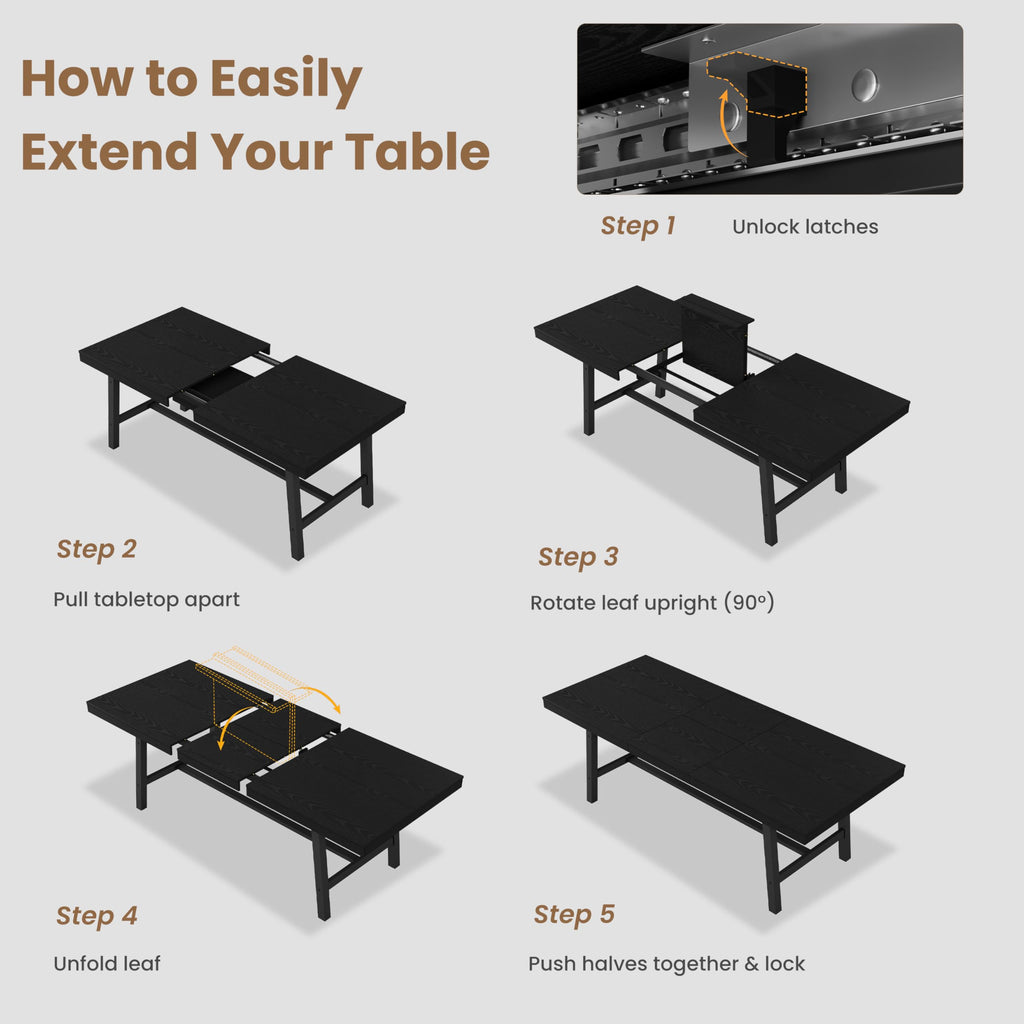 63-83" Extendable Dining Table, Industrial Rectangular Dining Room Table for 6-8 People, Expandable Kitchen Table