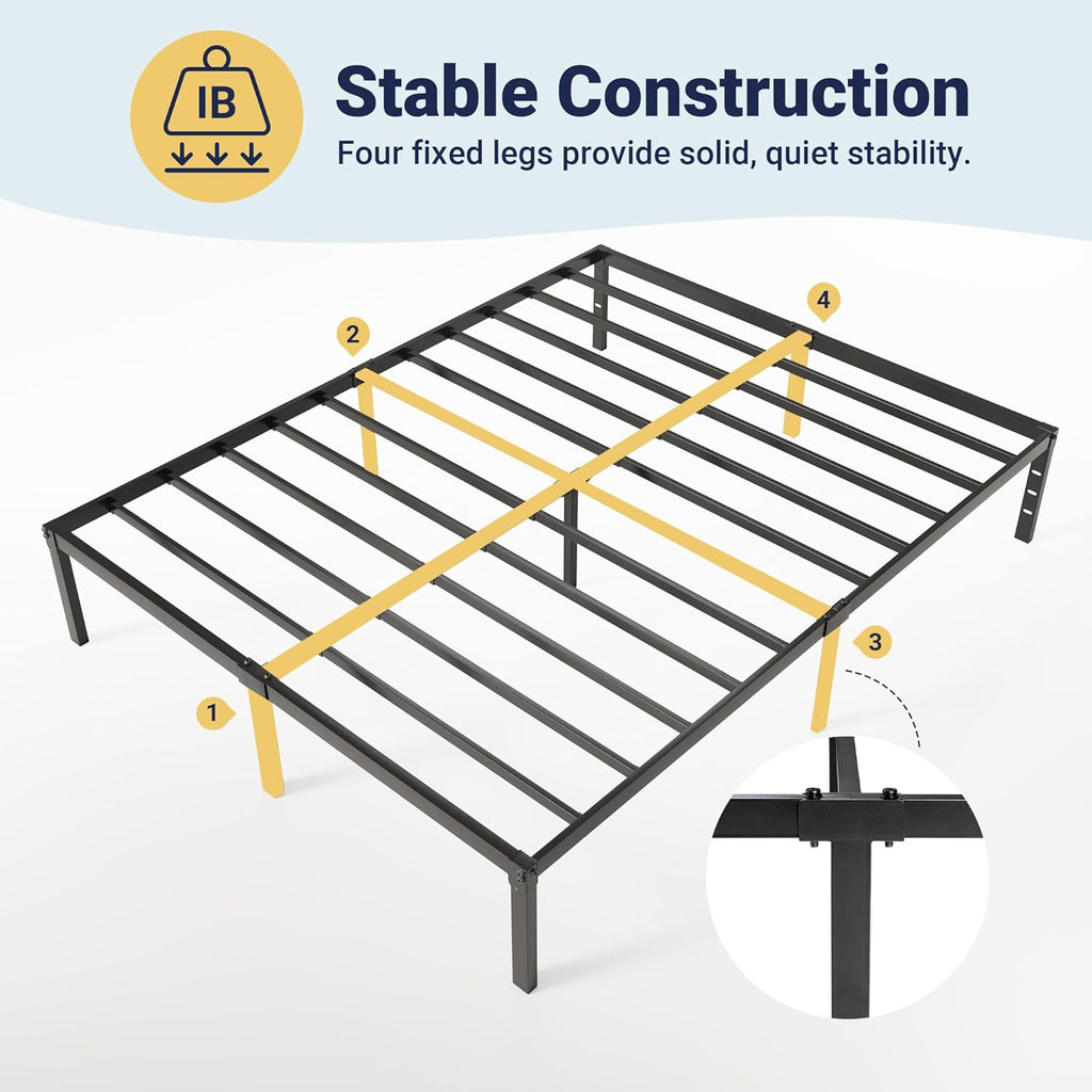 Full Bed Frame, 14 inch Metal Platform Beds with Storage Space, No Box Spring Needed and Easy Assembly, Black