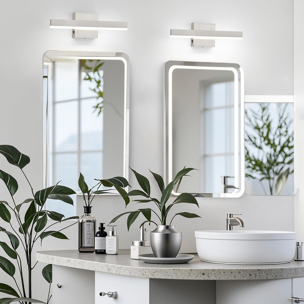 Nickel Bathroom Vanity Light Fixture 15.7'' 20W Dimmable 5CCT LED Hardwired | Bathroom Light Fixture Over Mirror
