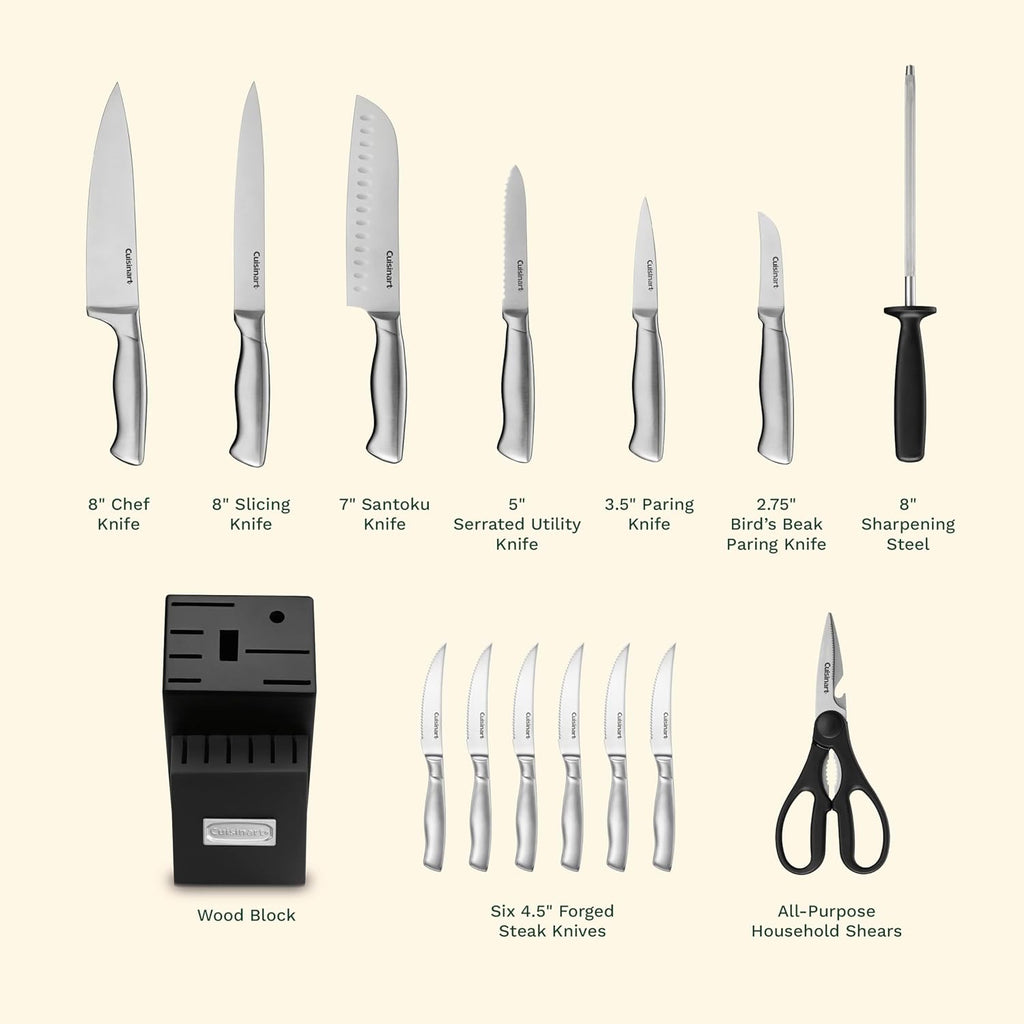 15-Piece Stainless Steel Hollow Handle Block Set, C77SS-15PK | Kitchen knife set with high-carbon stainless steel