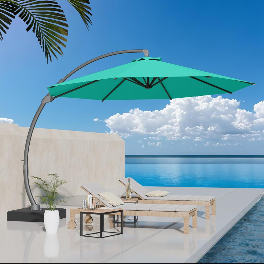 11ft Offset Cantilever Patio Umbrella with Base Included, Large Round Aluminum Outdoor Umbrella - Turquoise Blue