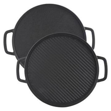 Cast Iron Reversible Griddle with Handles, 12" Heavy Duty Double Sided Grill Pan Perfect for Stove Tops and Gas Grills