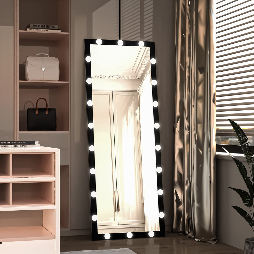 Full Length Mirror with Lights, 65" x 24" Led Standing Mirror, Wall Mounted and Floor Standing Bulbs, Wall Mounted