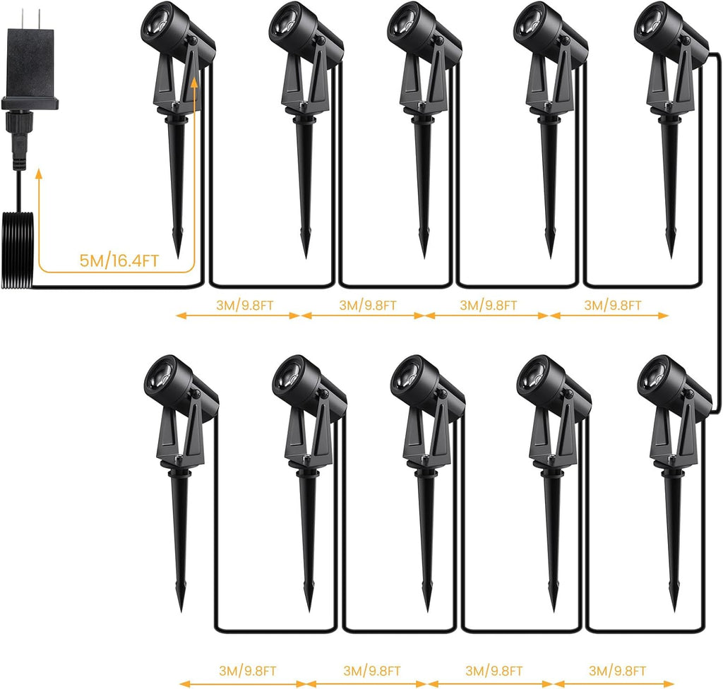 Low Voltage Landscape Lighting,10 Pack Outdoor LED Landscape Spotlights with Transformer 27V Garden Lights Pathway