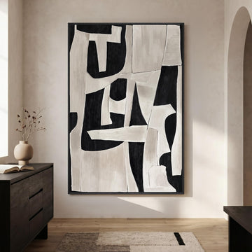 Extra Large Framed Black White Abstract Wall Art, 40x60 In