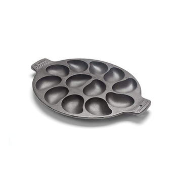 Cast Iron Oyster Grill Pan, 12 Cavities, Black Oyster BBQ and Serving Pan