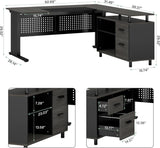 63 Inch Executive Desk with File Cabinet, L Shaped Office Desk with Drawers and Storage Shelves