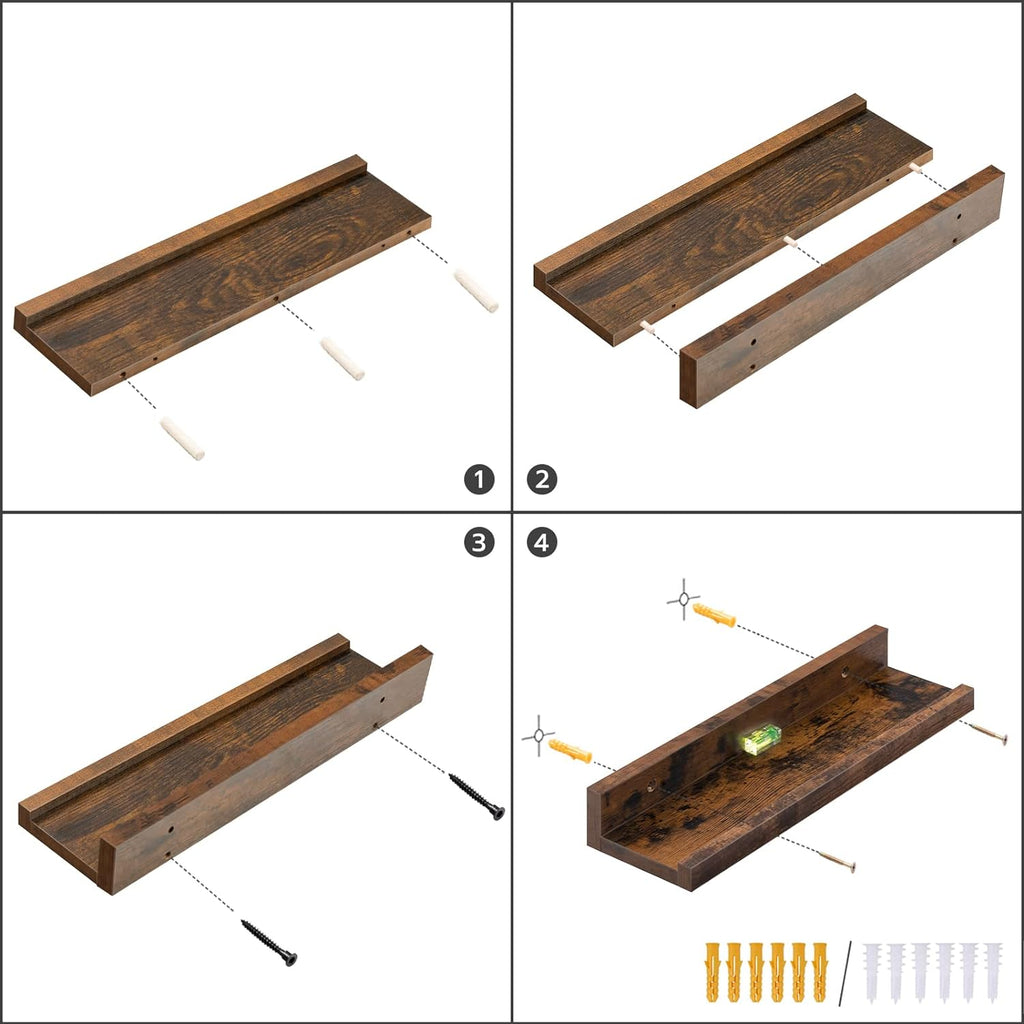 Floating Shelves, Wall Shelf Set of 3, 35.4 Inches Hanging Shelf with Raised Edge and Invisible Brackets, Decor
