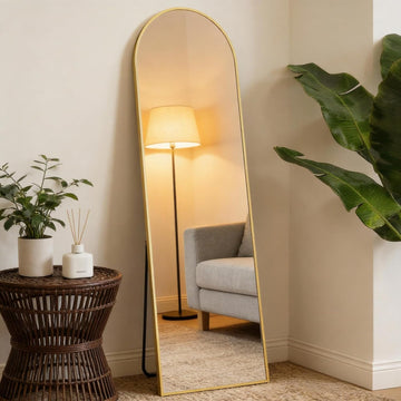 59"x16" Arched Full Length Mirror, Full Body Floor Mirror, Gold, Aluminum Alloy Thin Frame, Wall or