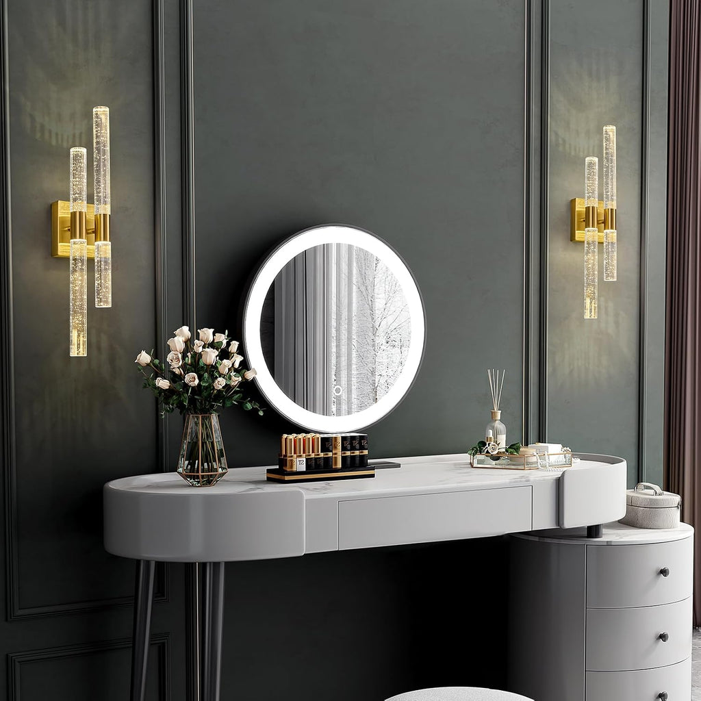 Crystal Wall Sconces Set of Two LED Bathroom Vanity Light Fixtures Gold 21.25in 4000K Vertical and Horizontal Wall