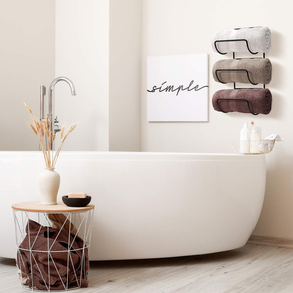 Towel Holder Wall - 6 Level Wall Mounted Towel Rack Shelves for Rolled Bath Towels, Washcloths, Linens - Black
