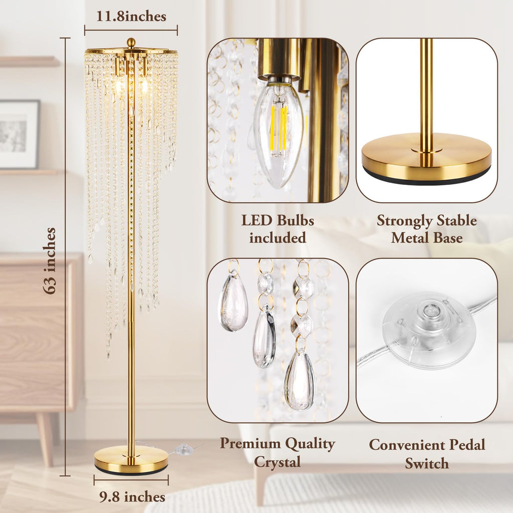 63" Gold Floor Lamp, Tall Lamps for Corner