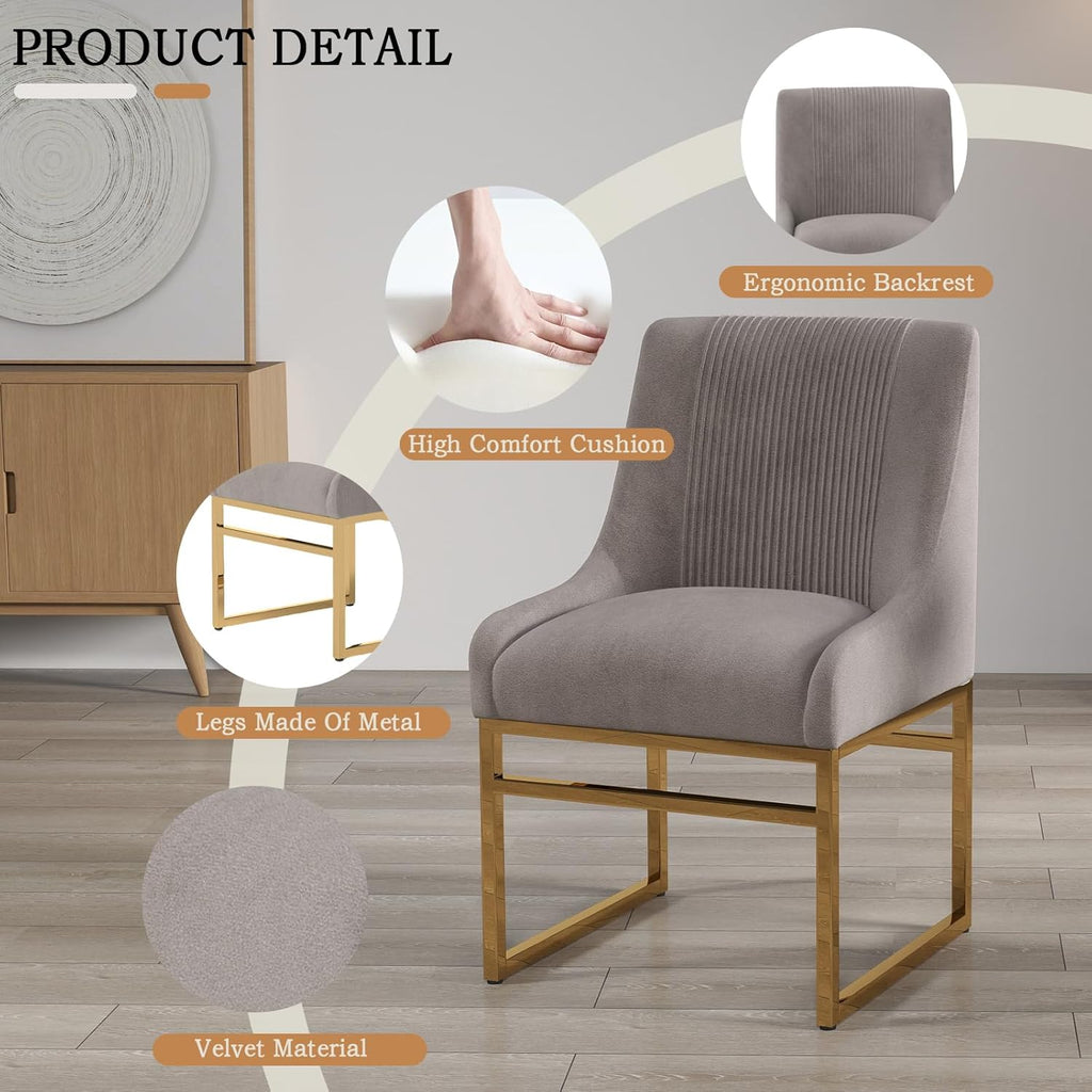 Kitchen & Dining Room Chairs Set of 2 Mid Century Modern Dining Chairs Upholstered Dining Chairs with Polished Gold