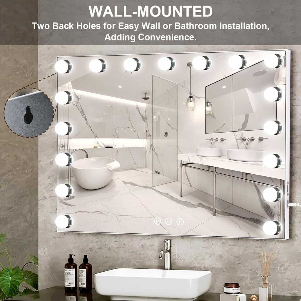 24.4"x21.2" Vanity Mirror with Lights, Lighted Makeup Mirror with 3 Dimmable Color Modes,17 LED Hollywood Mirror with