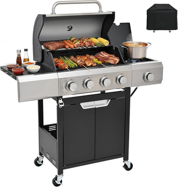 4-Burner Propane Gas Grill with Side Burner and Cover, 51,000 BTU Outdoor BBQ Grill, 452 Sq. In. Cooking Area for Patio and Backyard