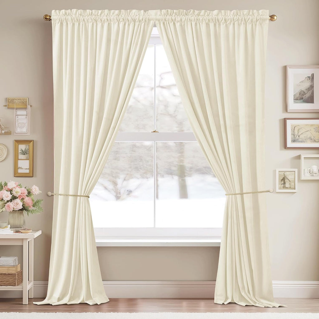 Ivory Velvet Curtains for Window - White Privacy Thermal Drapes, Elegant Decor White Backdrop Curtains