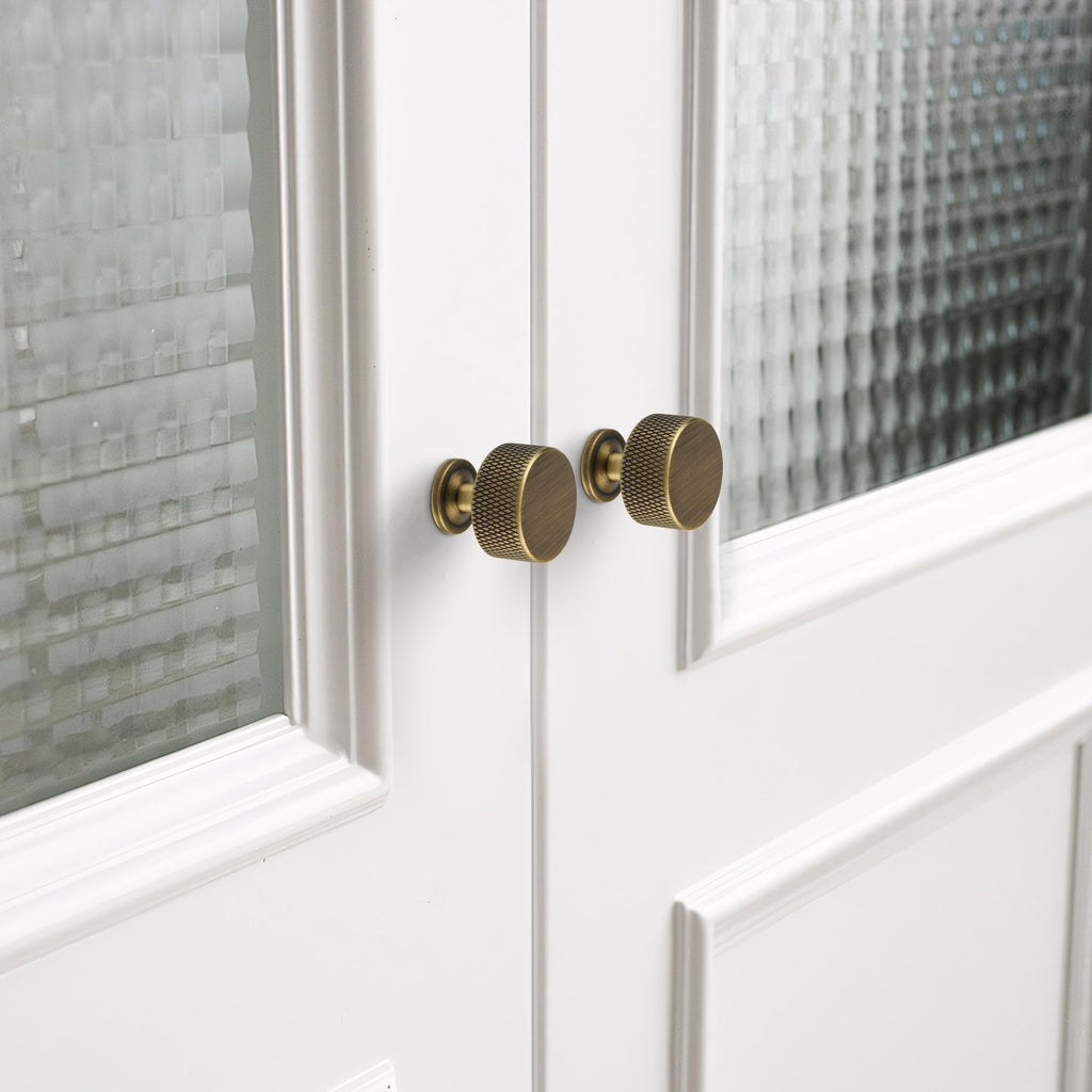 1.1" Knurled Solid Brass Cabinet Knobs, Antique Brass 5-Pack