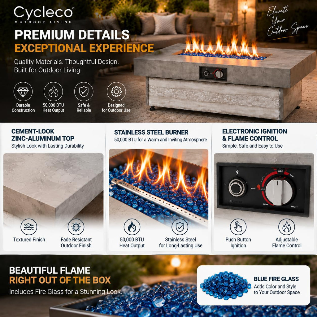 48 Inch Rectangular Outdoor Propane Gas Fire Pit Table, 50, 000 BTU