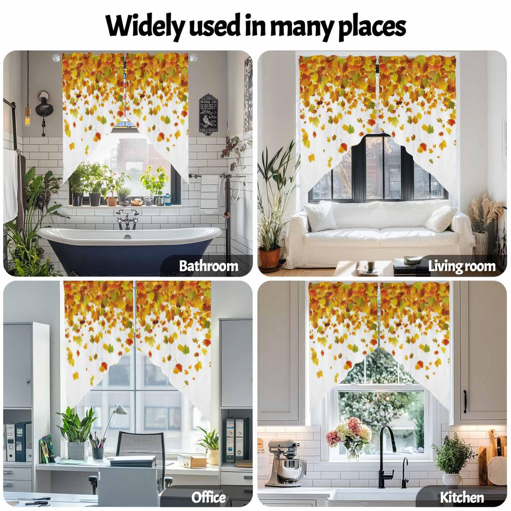 Thanksgiving Orange Swag Curtains Valance Windows, Autumn Vintage Fall Maple Leaf Wide Rod Pocket Curtain