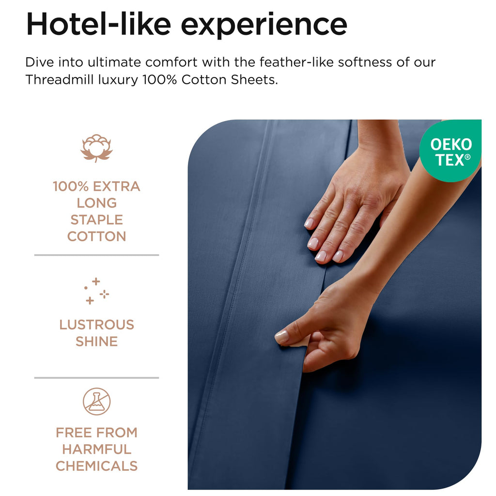 Luxury 800 Thread Count Full Size 100% Cotton Sheets - Folkstone Blue Sateen Weave Bed-Sheets, Better Than Egyptian