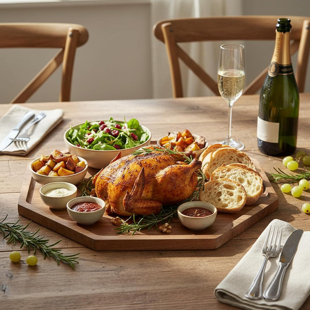 6 Pack 12'' Acacia Wood Serving Trays Wooden Octagon Serving Platter Charcuterie Boards for Bread Fruit Food Dish