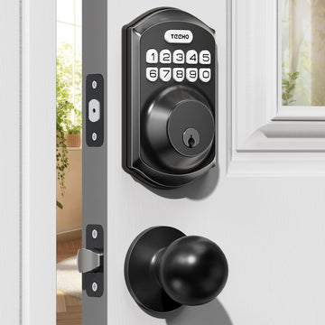 Keyless Entry Door Lock with Knob for Front Door, Matte Black