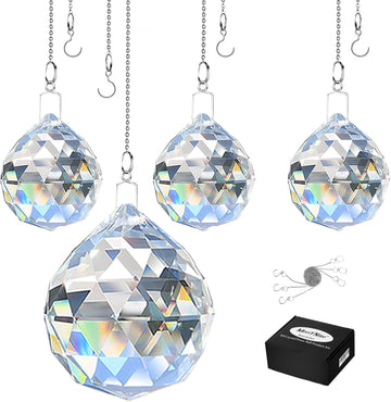 4 Pcs Clear Crystal Ball Prism Sun Shine Catcher Rainbow Pendants Maker, Hanging Crystals Prisms for Windows
