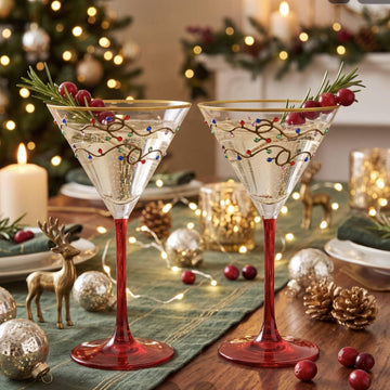 Christmas Martini Glass Set of 4 Christmas Wine Glass, String Light