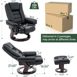 Modern Reclining Swivel Lounge Chair and Ottoman — Black PU Leather