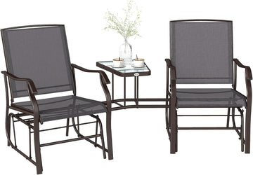 Outdoor Glider Chair with Table 2-Seat Patio Loveseat Gray | Rocking Chair Swing Love Seat, Breathable Sling