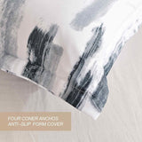 Queen Comforter Set 3pc, Art Grey White Printed Pattern Reversible Down Alternative Microfiber Bedding