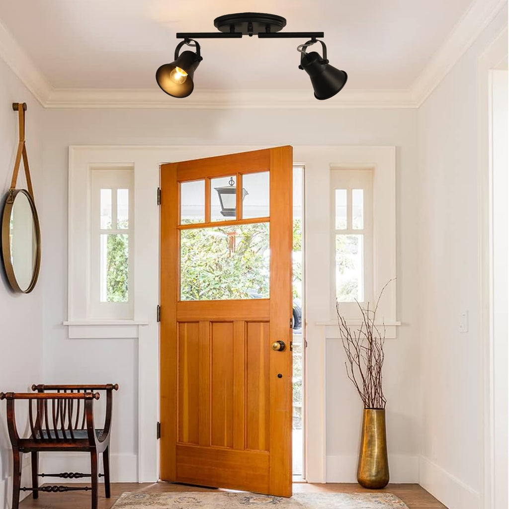 Track Lighting Kit,Black Semi Flush Mount Ceiling Light with 2 Rotatable Light Heads,Industrial Accent,Art