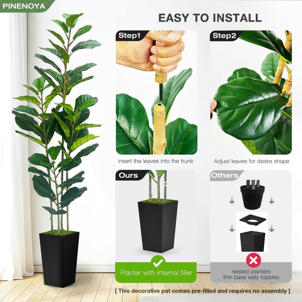 6FT Artificial Fiddle Fig Tree with Black Planter