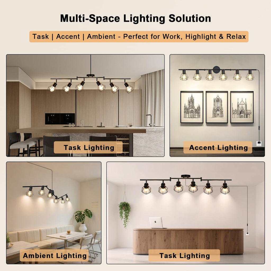 Plug in Track Lighting, 6-Light Adjustable Ceiling Fixture Black