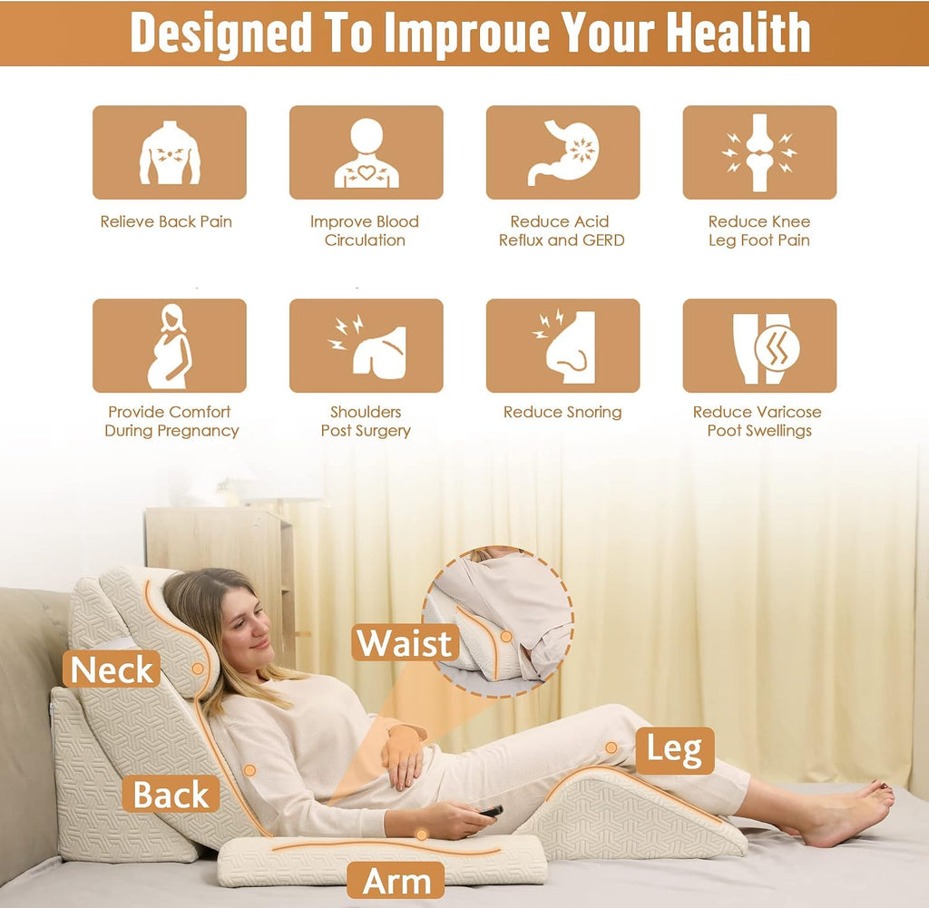 5pcs Orthopedic Bed Wedge Pillow Set for After Surgery, Adjustable Memory Foam for Back Neck & Leg Pain Relief