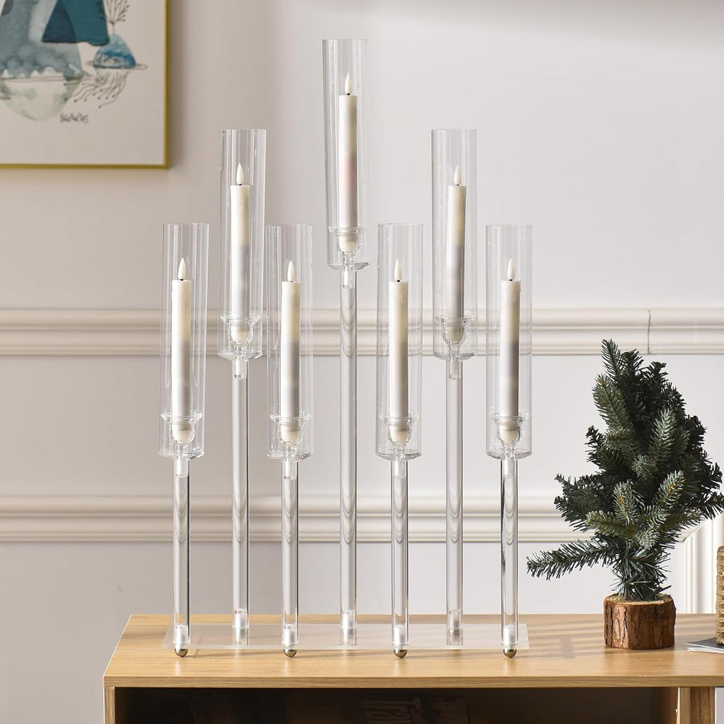 Acrylic Candle Holder Candlestick Holders, Candelabra 7 Arms, 26.5 Inch Tall