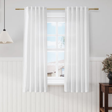 White Linen Curtains 64 Inches Long 2 Panels Set Back Tab Rod Pocket Semi Sheer Light Filtering Curtains Airy Elegant