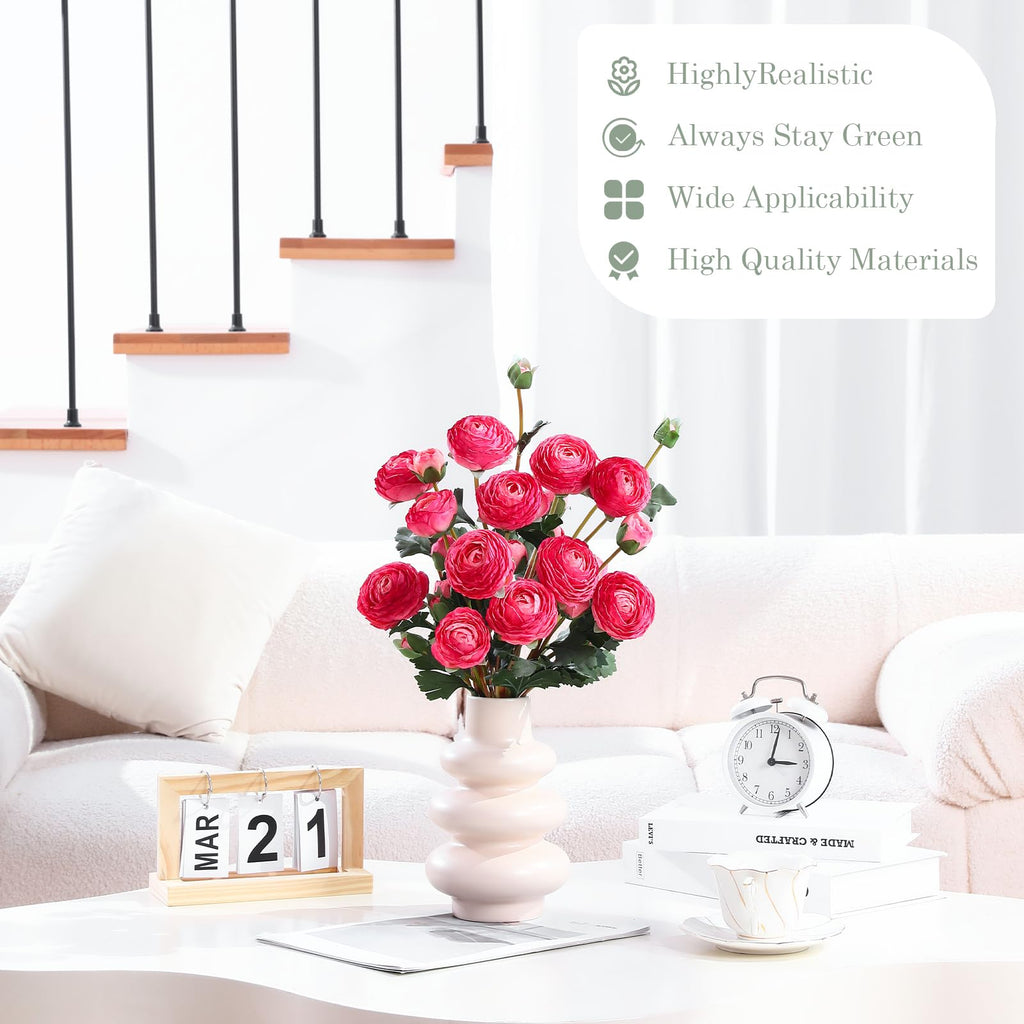 6 Pcs Pink Ranunculus Artificial Flowers, 23.6 in Long Stems