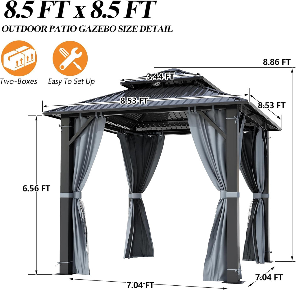 8.5x8.5FT Outdoor Hardtop Gazebo with Double Roof