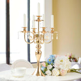 5-Arm Candle Centerpieces for Tables: Gold Metal Candle Holders, Vintage Candelabra Centerpieces, 20.3" Tall