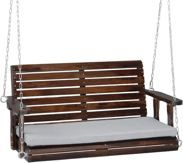 4 FT Heavy Duty Porch Swing with Cushion, 880 LBS Wooden, Rustic | Extra Cushion Included; Heavy-Duty Wood Frame;