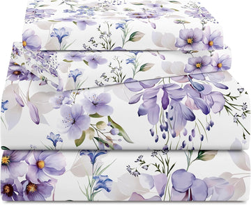 Sheets Set, Luxury 1800TC Hotel Quality Double Brushed Microfiber Floral Bed Sheets for Bed, Ultra Soft