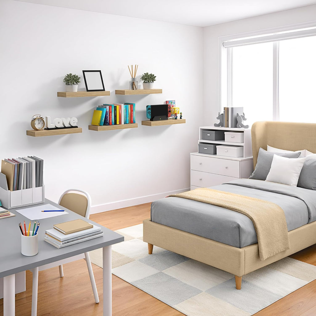 Floating Shelves for Wall - 16 Inch Floating Shelf & Wall Decor - Mounted Bathroom Shelves with Invisible Brackets