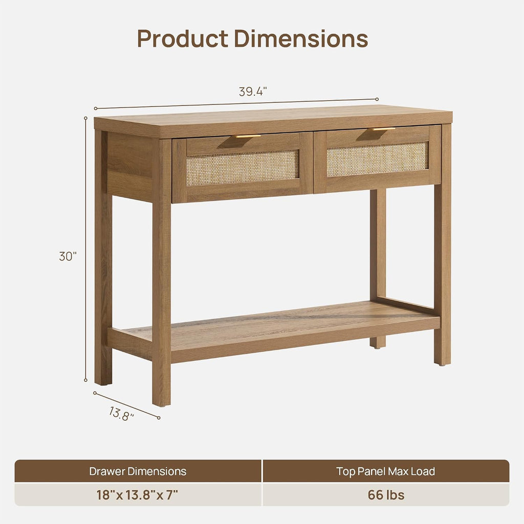 Console Table with Rattan Drawers - Boho Rattan Entryway Table with Storage, Small Console Tables , Entry Tables