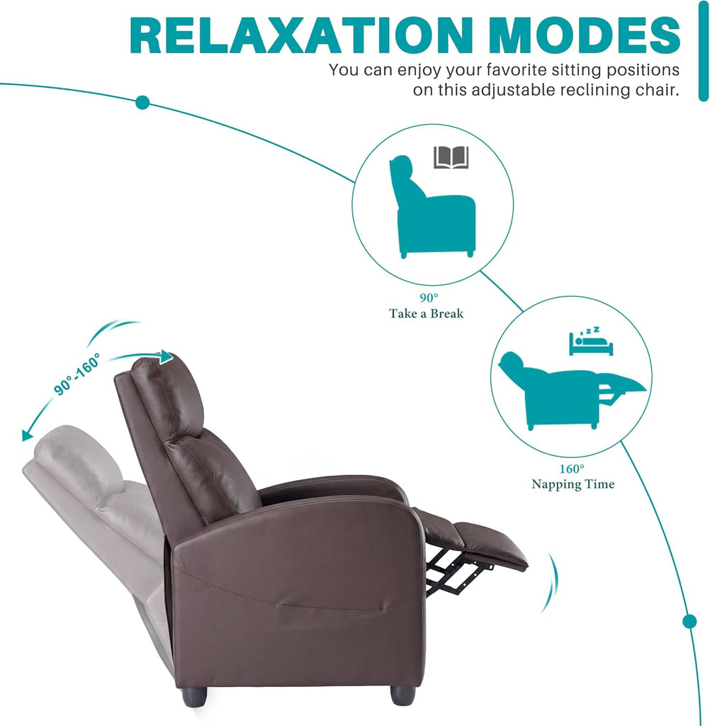 Recliner Chair PU Leather Recliner Sofa No Massage, Home Theater Seating with Lumbar Support