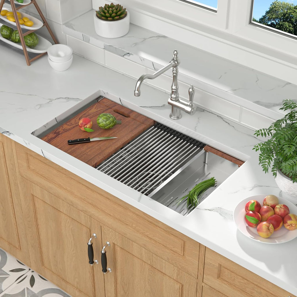 32 Inch Undermount Kitchen Sink - 32 x19 Kitchen Sink 16 Gauge Stainless Steel Deep Single Bowl Handmade Under