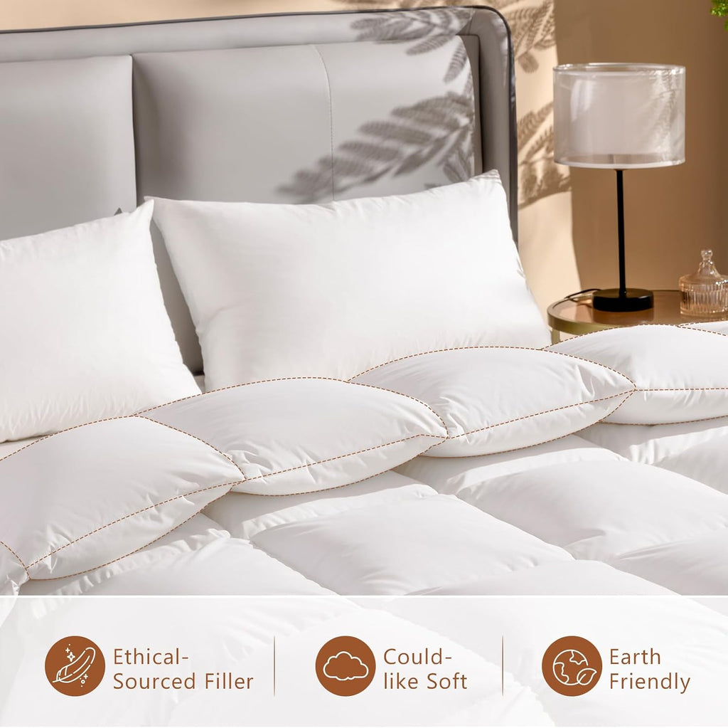 DWR Luxury King Down Comforter, 50% Real Down Filled, Ultra-Soft Cotton Blend, Medium Weight for All Season, Hotel