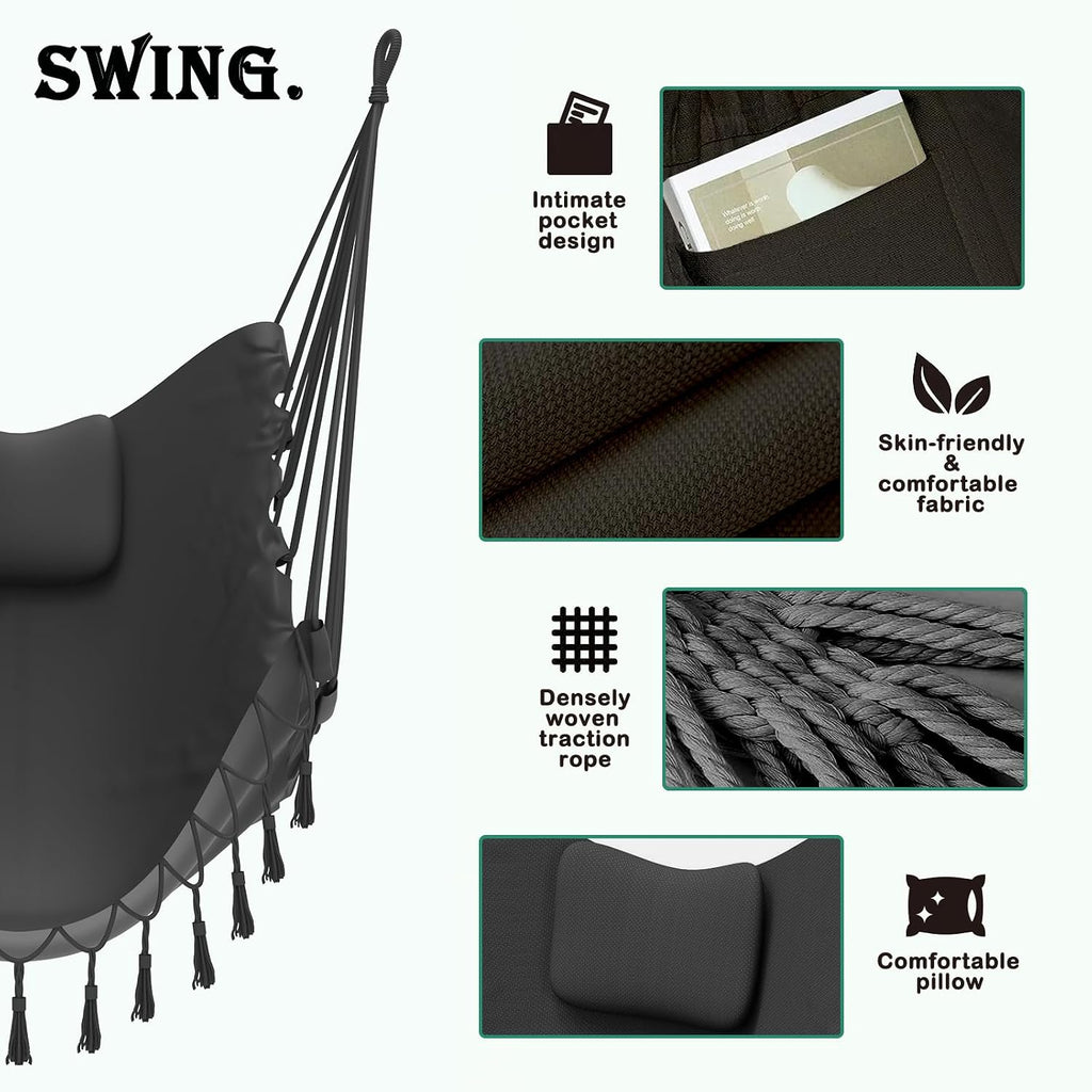 Unique U-Shaped Hammock Chair with Stand,Sturdy & Rust-Resistant,Free Gray Cotton Hammock Chair | U-Shape Anti-Tip